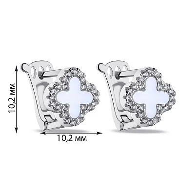 Срібні сережки з перламутром та фіанітами  (арт. 7502/9147/10п)