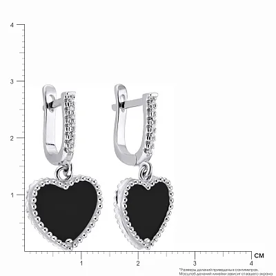 Серебряные серьги  «Сердечки» с ониксом  (арт. 7502/3220о)