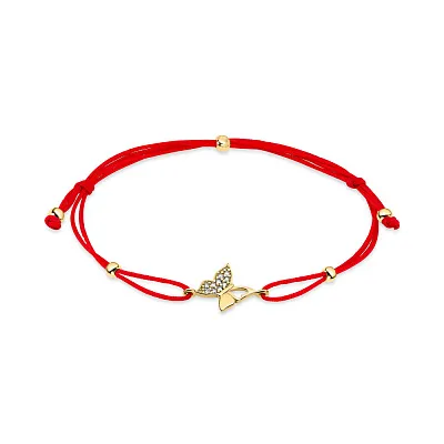 Браслет «Метелик» на червоній нитці з золотими вставками (арт. 325043ж)