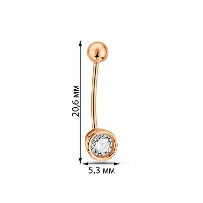 Золота сережка-пірсинг для пупка з фіанітом (арт. 130322)