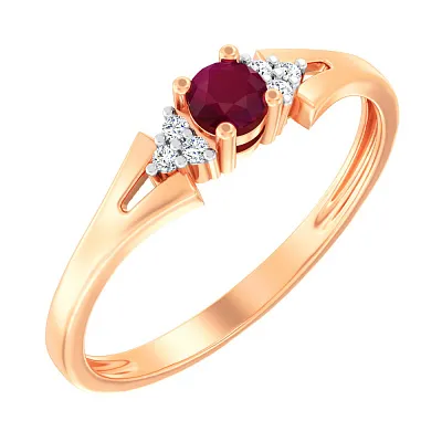 Золотое кольцо с рубином и бриллиантами (арт. К011063р)