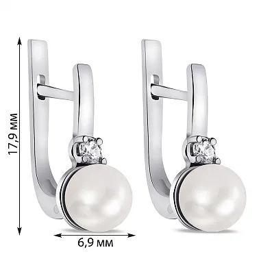 Срібні сережки з перлами та фіанітами (арт. 7502/7357.10жб)
