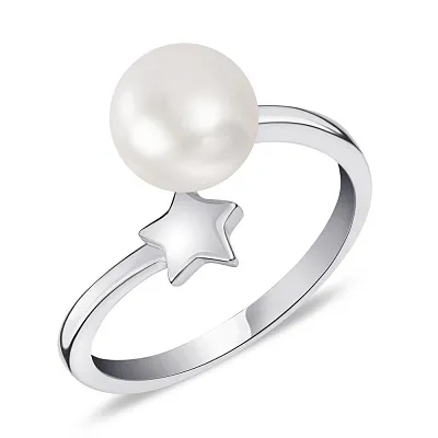 Серебряное кольцо «Звезда» с жемчугом (арт. 7501/4410жб)