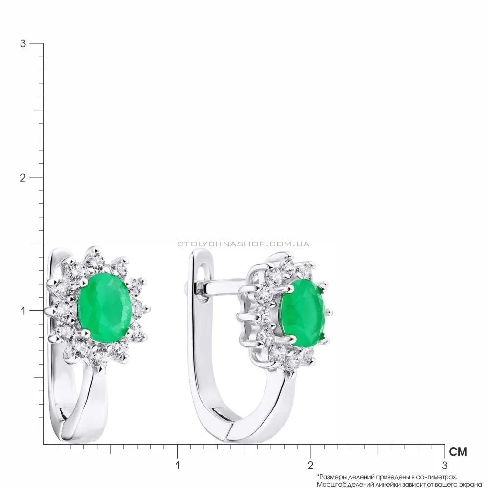 Серебряные сережки с зелеными и белыми фианитами  (арт. 7502/3685цзм)