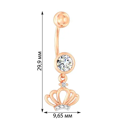 Золота сережка-пірсинг «Корона» з фіанітами (арт. 360093)