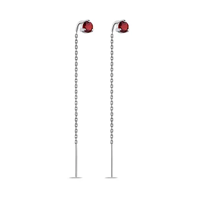 Срібні сережки-протяжки з червоним гранатом (арт. 7502/557Гсп)