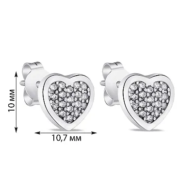 Сережки-пусети в формі серця зі срібла (арт. 7518/6444)