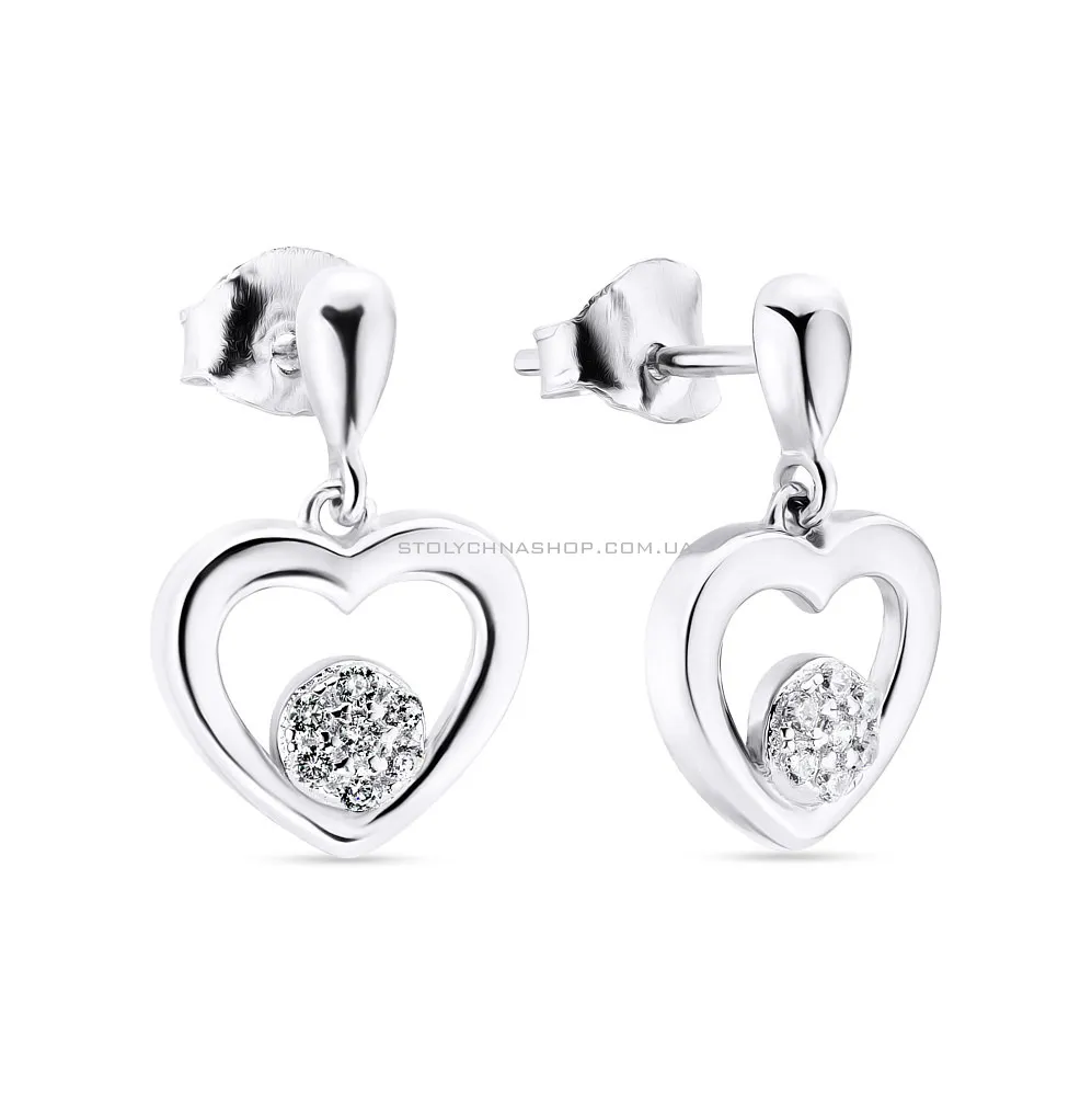 Срібні сережки пусети з фіанітами "Серце" (арт. 7518/5324) - цена