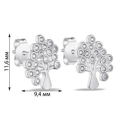 Сережки-пусети зі срібла &quot;Дерево життя&quot; з фіанітами (арт. 7518/6425)