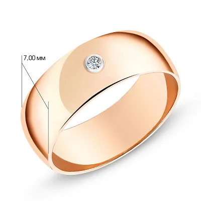 Широкое обручальное кольцо золотое с бриллиантом (арт. К239044)
