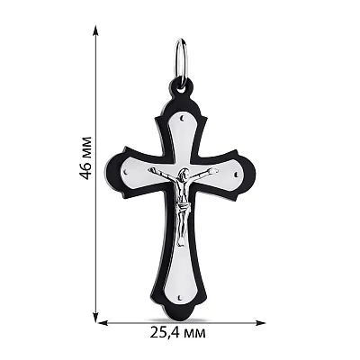 Срібний хрестик з розп'яттям та оніксом (арт. 7504/3926о)