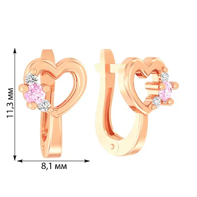 Дитячі золоті сережки «Серденька» з рожевими фіанітами (арт. 110498р)
