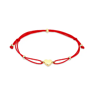 Браслет «Сердце» с красной нитью с золотыми вставками (арт. 324787ж)