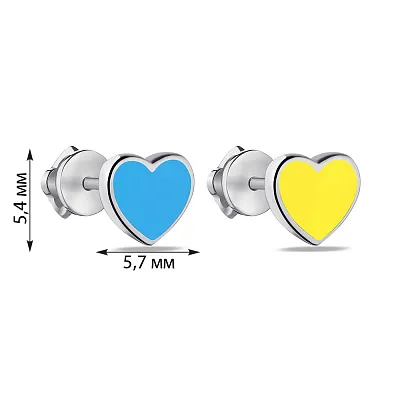 Срібні сережки "Сердечка" з блакитною і жовтою емаллю  (арт. 7518/461спегж)