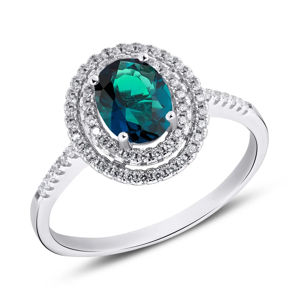Серебряное кольцо с зеленым фианитом (арт. 7501/4405цз)