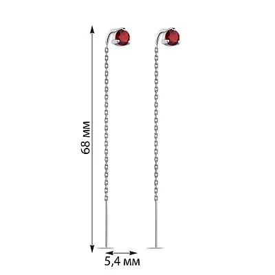 Срібні сережки-протяжки з червоним гранатом (арт. 7502/557Гсп)