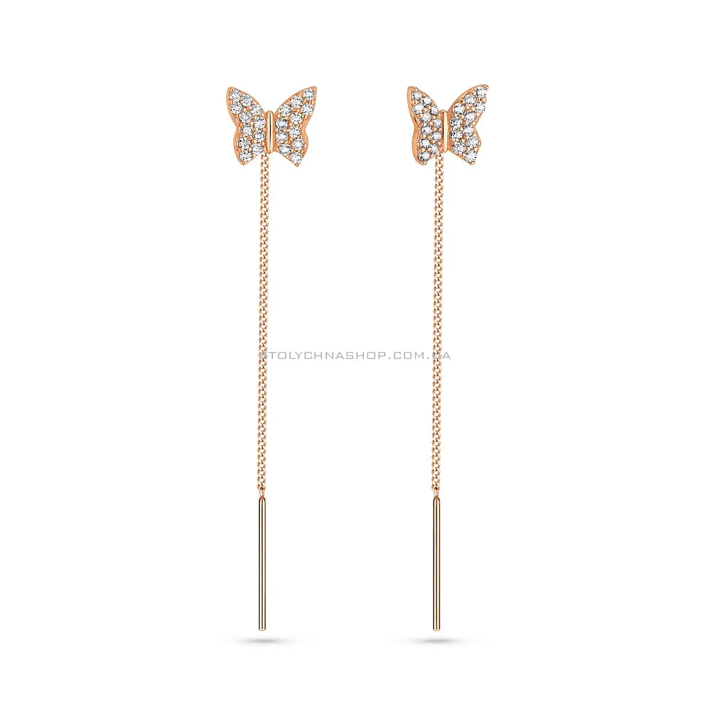 Серьги-протяжки Бабочки из золота с фианитами (арт. 104944)