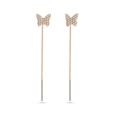 Сережки-протяжки Метелики з золота з фіанітами (арт. 104944)