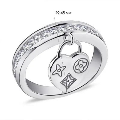 Серебряное кольцо с фианитами и подвеской (арт. 7501/5304)