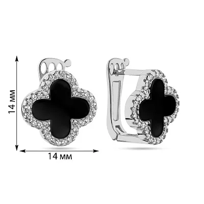 Сережки зі срібла з оніксом і фіанітами  (арт. 7502/3928/15о)