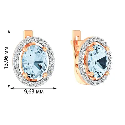 Золотые серьги с голубым топазом и фианитами (арт. 111153Пг)