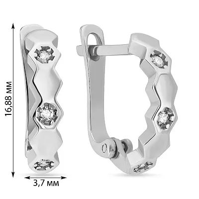 Сережки золоті в білому кольорі металу з фіанітами (арт. 107605б)