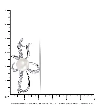 Брошка зі срібла з перлиною та фіанітами (арт. 7505/143жб)