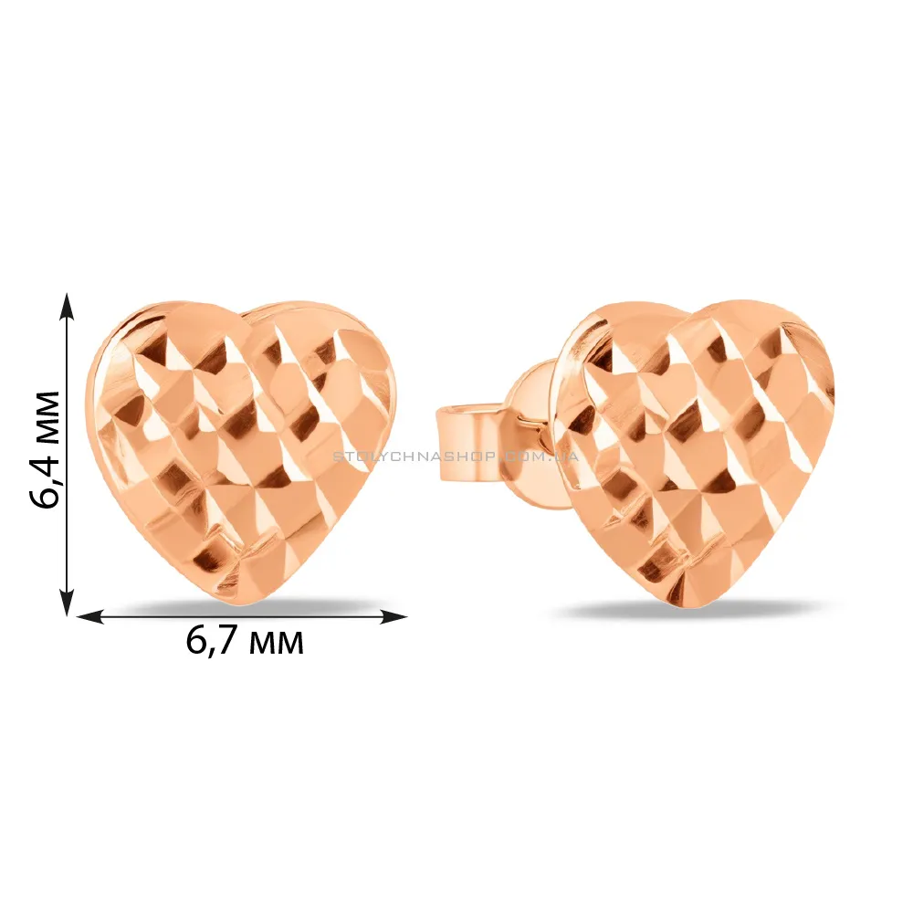 Сережки-пусети з червоного золота Сердечка (арт. 108942) - 5 - цена