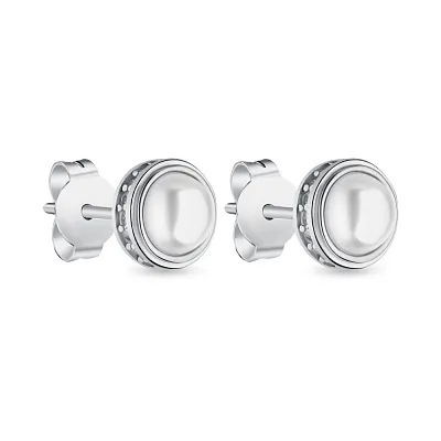 Сережки зі срібла з перлами і фіанітами (арт. 7518/6241жб)