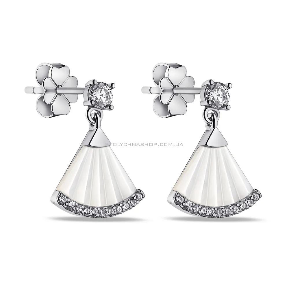 Срібні сережки з перламутром і фіанітами (арт. 7518/6898п) - цена