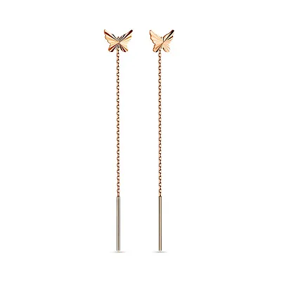 Серьги-цепочки «Бабочки» из красного золота (арт. 105210)