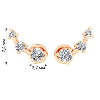 Сережки-пусети з червоного золота з діамантами  (арт. Т011396020)