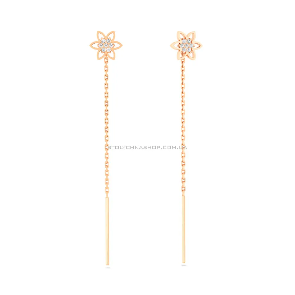 Золотые сережки-протяжки с фианитами (арт. 110555)