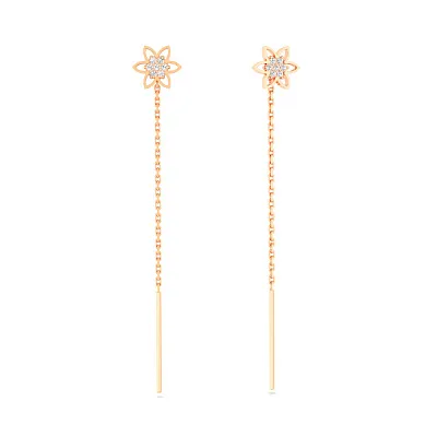 Золотые сережки-протяжки с фианитами (арт. 110555)
