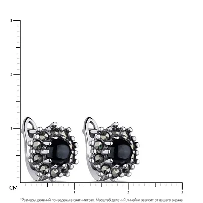 Срібні сережки з оніксом і марказитами (арт. 7402/194/1мрко)