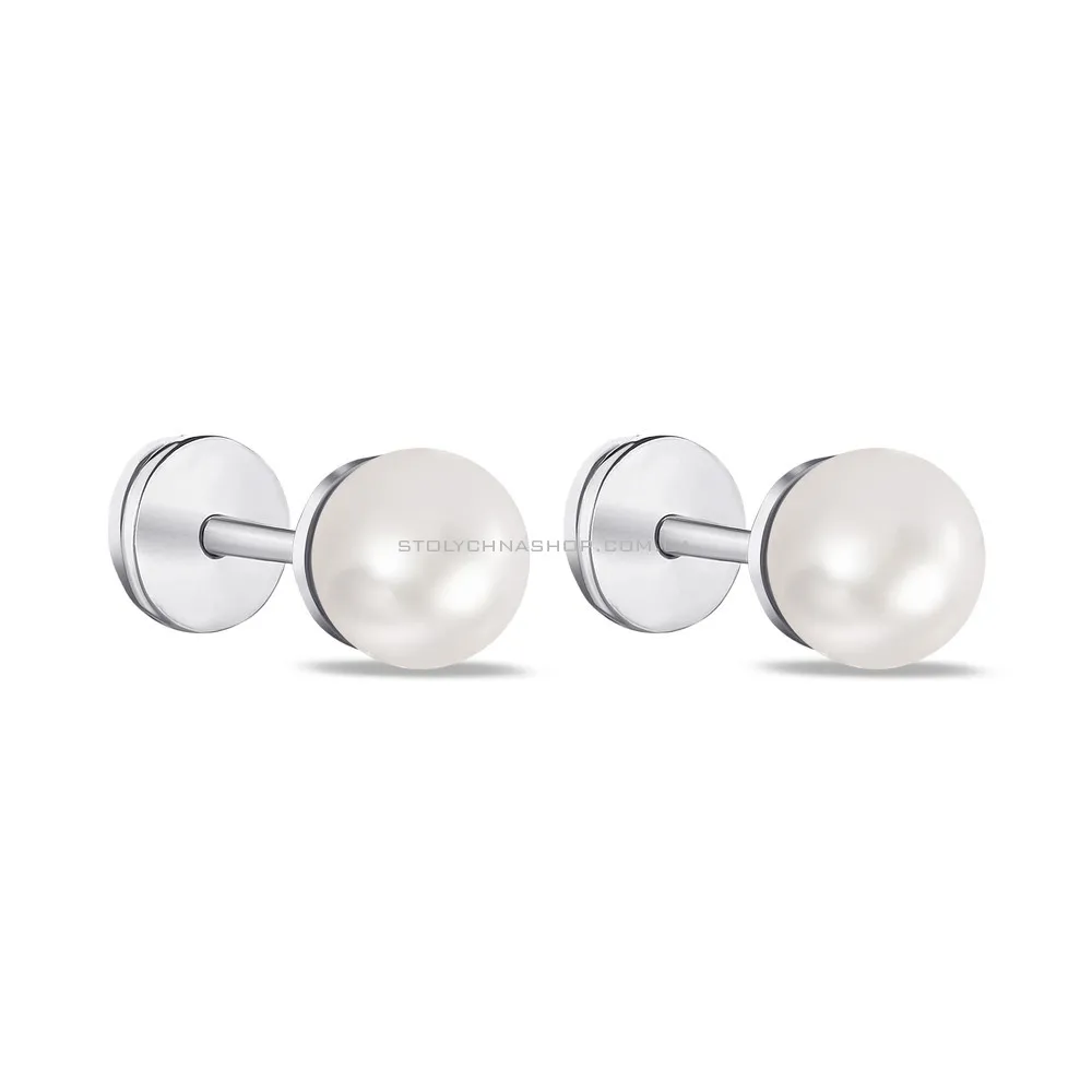 Сережки-пусети зі срібла з перлами (арт. 7518/5415-6-ржб) - цена