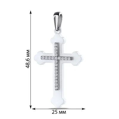Подвес из серебра и керамики &quot;Крест&quot; с дорожкой из фианитов  (арт. 7503/3629б063)