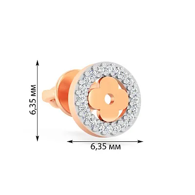 Одинарна сережка з червоного золота з фіанітами (арт. 111278Я)