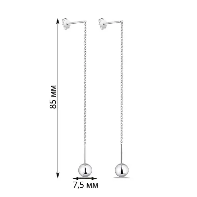 Довгі сережки зі срібла з кульками (арт. 7518/6449)