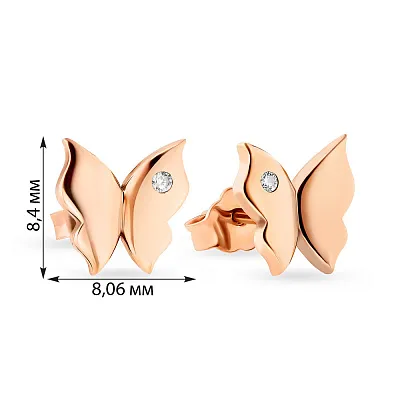 Сережки-пусети з червоного золота «Метелики» (арт. 106872)