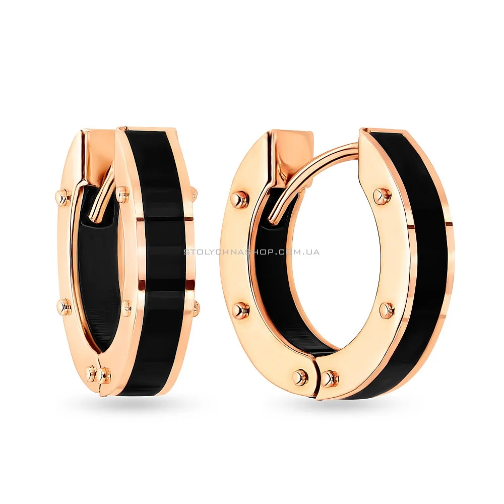 Золотые сережки-кольца с ониксом (арт. 107871/15о) - цена