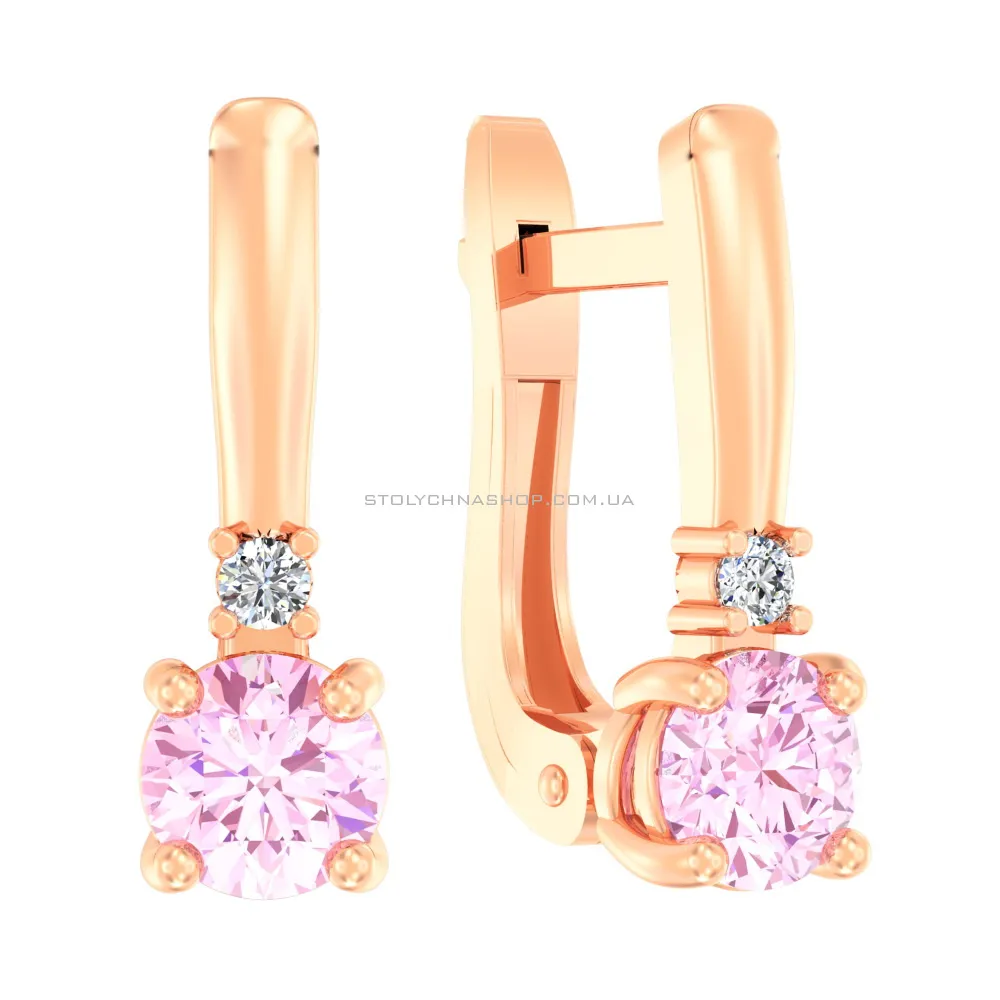 Дитячі золоті сережки з рожевими фіанітами (арт. 110501р) - цена