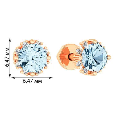 Сережки-пусети з червоного золота з топазами і фіанітами (арт. 110637Пг)