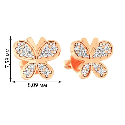 Сережки "Метелики" з червоного золота з фіанітами (арт. 110863)
