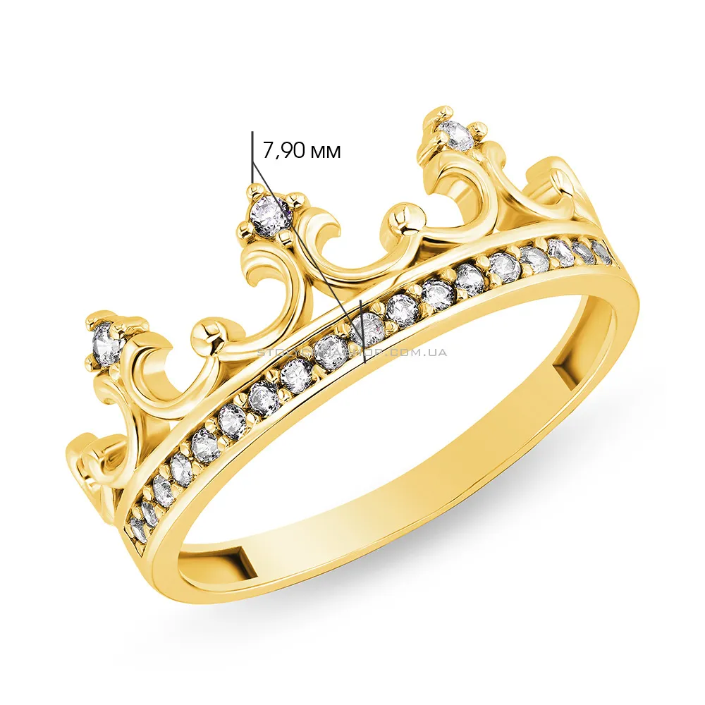 Каблучка «Корона» з жовтого золота з фіанітами (арт. 155095ж) - 2 - цена
