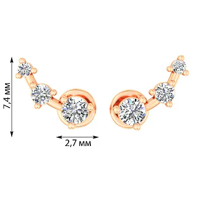 Сережки-пусети з червоного золота з діамантами  (арт. Т011396015)