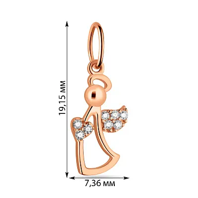 Золотой подвес &quot;Ангел&quot; в красном цвете металла с фианитами  (арт. 424433)