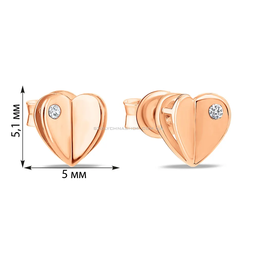Сережки-пусети з червоного золота з фіанітами (арт. 108301) - 5 - цена