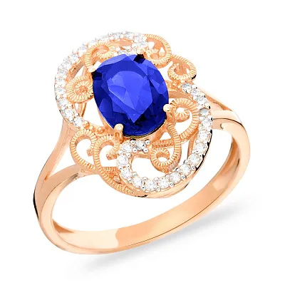 Золотое кольцо с синим кварцем и фианитами (арт. 140668ПСс)
