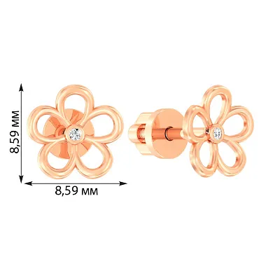 Золоті сережки пусети «Квіточки» з фіанітом (арт. 110554)